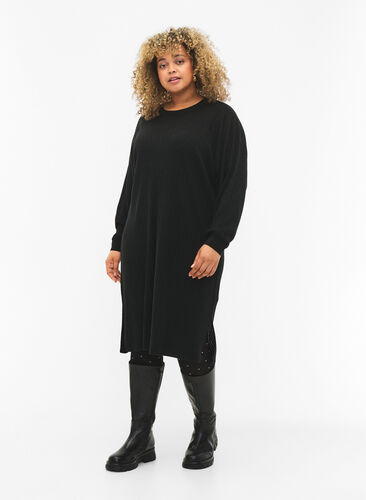 Zizzi Oversize-mallinen neulemekko halkiolla, Black, Model image number 0