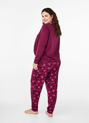 Zizzi Puuvillaiset pyjamahousut printillä, Fig Flower AOP, Model image number 1