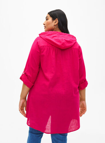 Zizzi Hupullinen tunika puuvillasta ja pellavasta, Bright Rose, Model image number 1