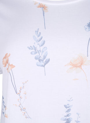 Zizzi Kukkakuvioitu T-paita luomupuuvillaa, White W. Blue flower, Packshot image number 2