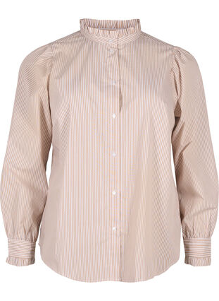 Zizzi Raidallinen paitapusero röyhelöillä, Silver Mink Stripe, Packshot image number 0
