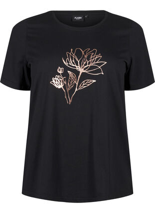 Zizzi FLASH – kuviollinen t-paita, Black R. Gold Flower, Packshot image number 0