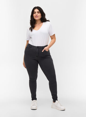 Zizzi Korkeavyötäröiset super slim Amy-farkut, Grey Denim, Model image number 0