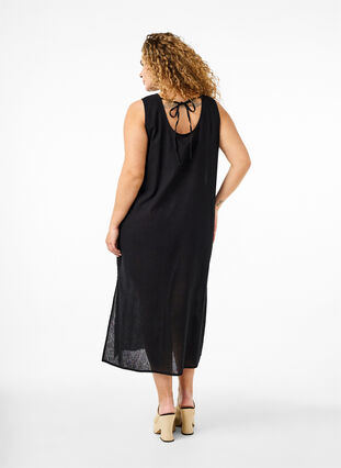 Hihaton mekko puuvillan ja pellavan sekoitteesta, Black, Model image number 1