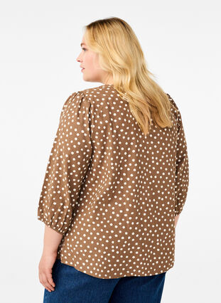 Zizzi Pilkullinen puuvillapusero 3/4-hihoilla, Coca Mocha Dot , Model image number 1