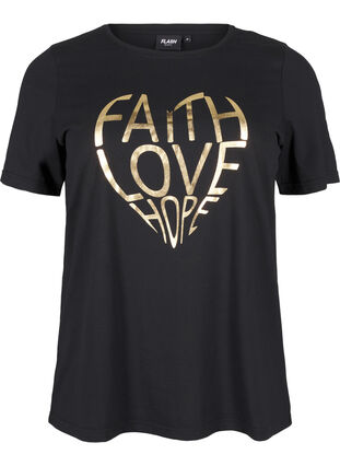 Zizzi FLASH – kuviollinen t-paita, Black Gold Faith, Packshot image number 0