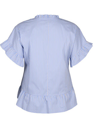 Zizzi Raidallinen pusero, jossa on peplum ja röyhelöitä, Blue Stripe, Packshot image number 1
