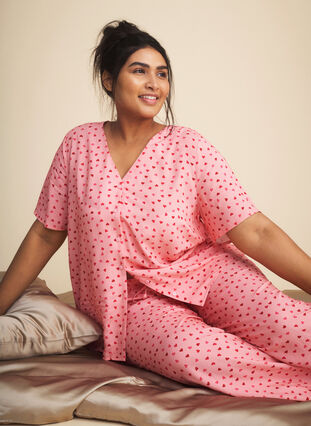 Zizzi Printattu pyjamapaita viskoosia, Pink Icing W. hearts, Image image number 0