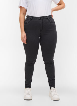 Zizzi Korkeavyötäröiset super slim Amy-farkut, Grey Denim, Model image number 3