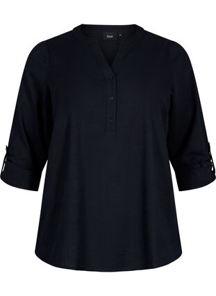 Zizzi Puuvillainen paitapusero v-aukolla, Black, Packshot image number 0