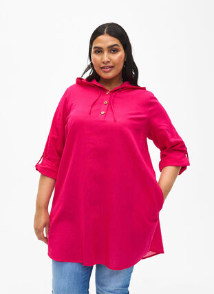 Zizzi Hupullinen tunika puuvillasta ja pellavasta, Bright Rose, Model image number 0