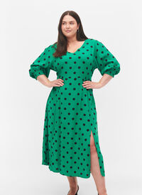 Viskoosinen midimekko pilkuilla, Jolly Green Dot AOP, Model