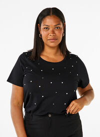 Puuvillainen T-paita tekojalokivillä, Black, Model